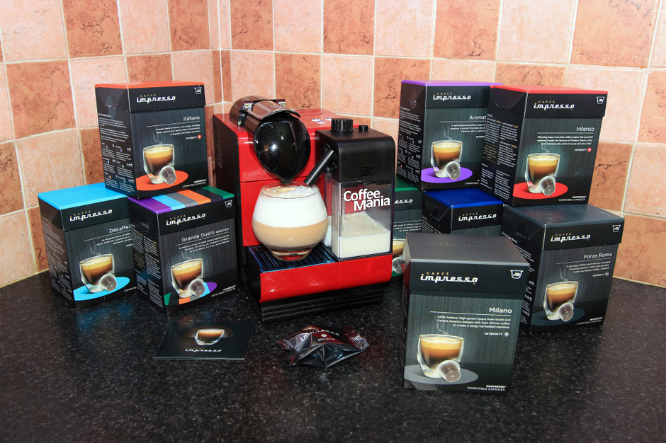 caffe impresso coffee capsules and delonghi lattissima plus nespresso machine